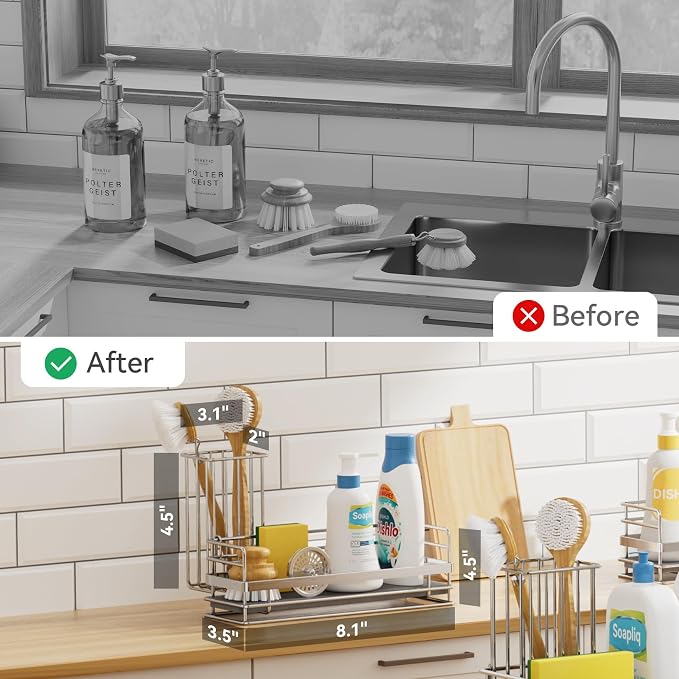 Yofidra Sink Caddy with Stone Drying Tray: Stainless Steel Soap Dispenser - Image 4