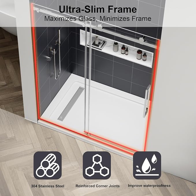 Luxury Soft-Closed Frameless Sliding Shower Door, 58–60" W x 76" H, 3/8" - Image 7