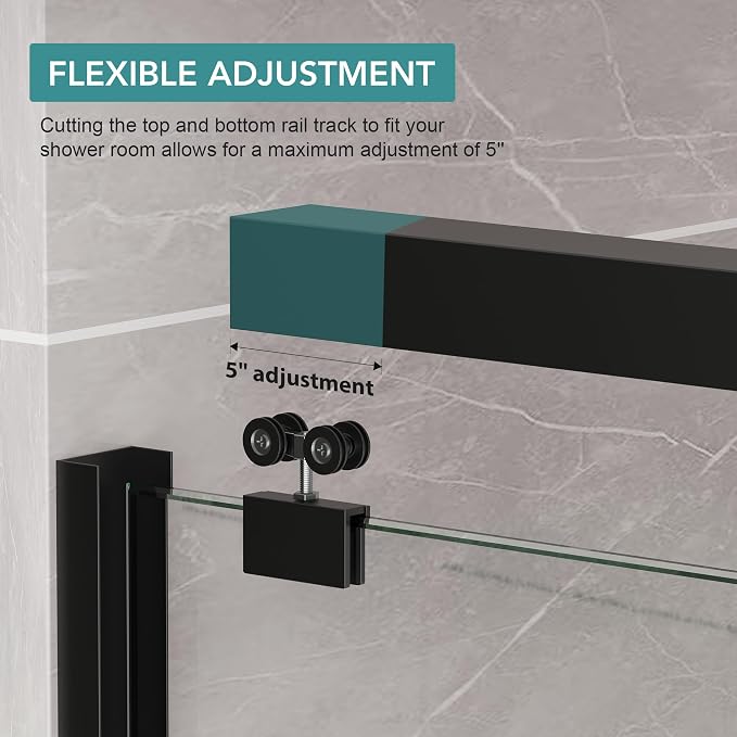 KPUY Glass Shower Door, 49-54" W x 76" H Semi-Frameless Double Sliding Shower - Image 7
