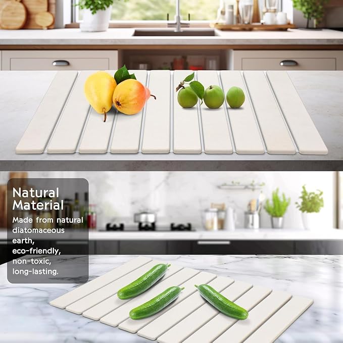 Large Stone Dish Drying Mat for Kitchen Counter, Collapsible Quick Drying Dish - Image 4