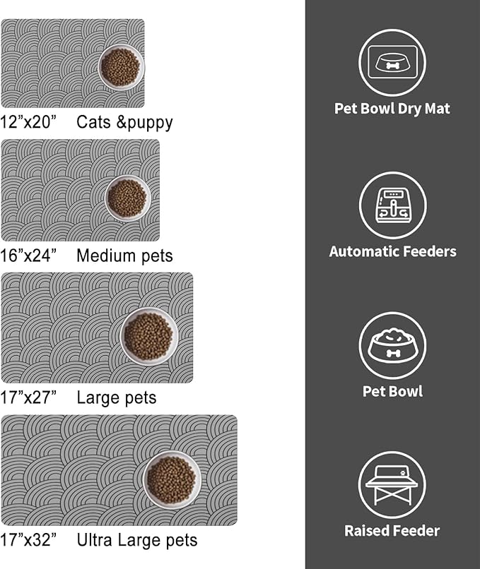 Dog Food Mat for Floors, Absorbent and Quick-Drying Pet Cat Food Mat,Anti-Fouling and Easy-to-Clean Pet Feeding Mat,Dog Bowl Mats for Messy Drinking Water Bowls.17x32inch Boho Style