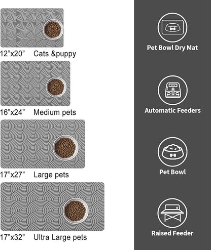 Dog Food Mat for Floors, Absorbent and Quick-Drying Pet Cat Food Mat,Anti-Fouling and Easy-to-Clean Pet Feeding Mat,Dog Bowl Mats for Messy Drinking Water Bowls.17x32inch Boho Style