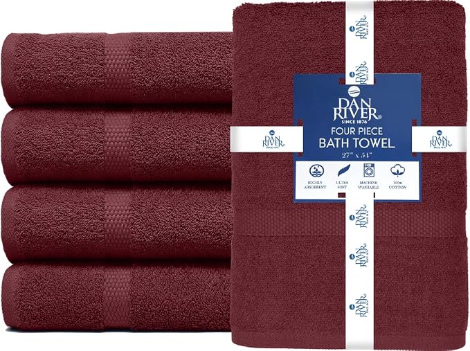 DAN RIVER Bath Towels Set of 4, 27 x 54 Inches, 100% Cotton, Larger & Lighter - Image 3
