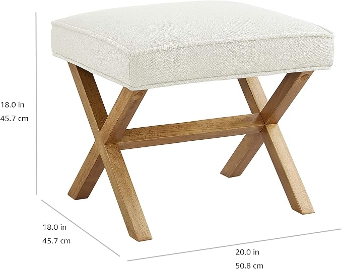 Amazon Basics Small Ottoman Foot Rest, Mid-Century Modern X Square Polyester - Image 3