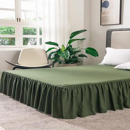 Bed Skirt Twin Size Ruffled Bed Skirt with Split Corners, 14 Inch Drop Dust Ruffle Bed Skirts with Platform,Green