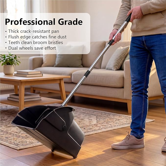 Jumbo Commercial Dustpan with Wheels & Comb Teeth - Image 2