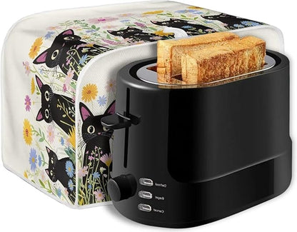 Black Cat Printed Toaster Cover for Anti-Dust & Fingerprint Kitchen Small Appliance, Floral Printed Toaster Oven Cover Microwave Toaster Oven Cover Decor Accessories for Kitchen