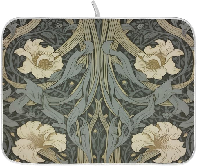 William Morris Flowers Print Dish Drying Mat by ALAZA