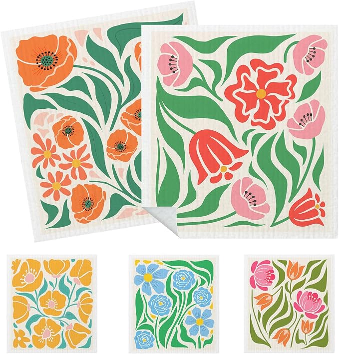 5 Pack Mixed Colorful Blossoms Flower Swedish Kitchen Dishcloths Dish Towels by HEIFAM