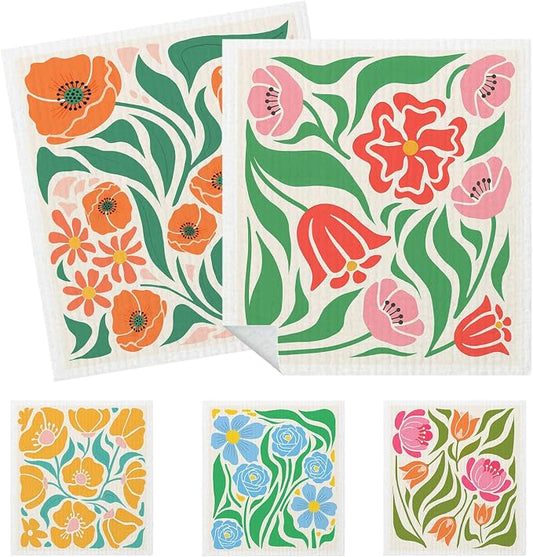5 Pack Mixed Colorful Blossoms Flower Swedish Kitchen Dishcloths Dish Towels by HEIFAM