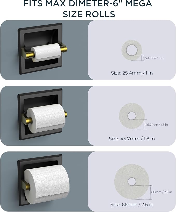 FORIOUS Recessed Toilet Paper Holder, Stainless Steel Durable Tissue Roll - Image 6