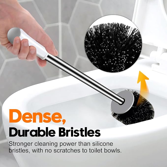 Toilet Brush, Compact Toilet Bowl Brush and Holder, Stainless Steel Handle - Image 6