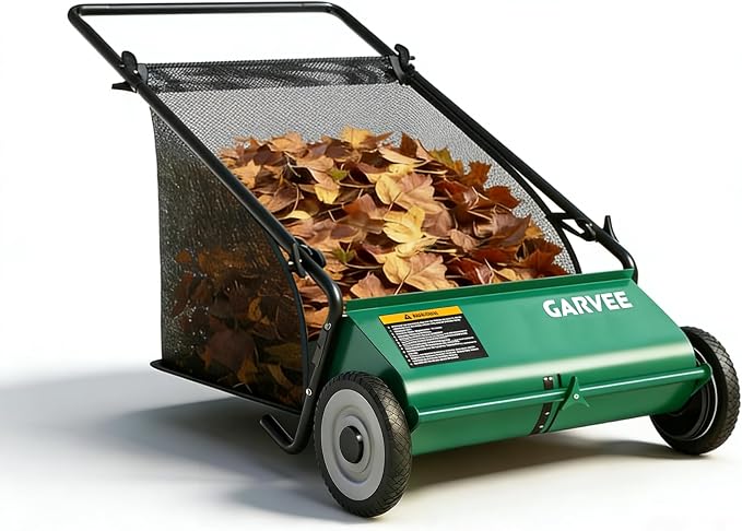 Push Lawn Sweeper, 21-Inch Width Enhanced 4-Brush System, 3.5 ft Capacity Heavy by GarveeLife