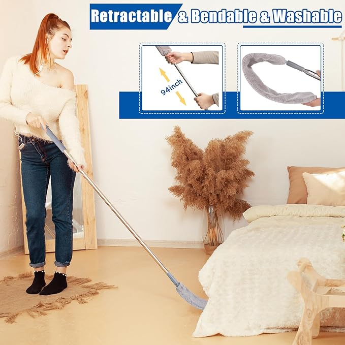 Feather Duster Set, 30-100 inch Microfiber Retractable Gap Duster - Image 4