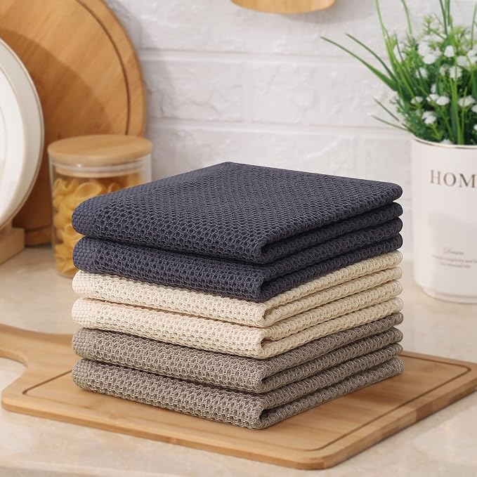 Kitinjoy 100% Cotton Kitchen Dish Cloths, 6 Pack Waffle Weave Ultra Soft - Image 7