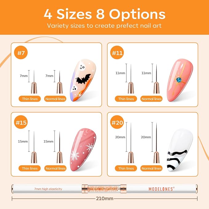 modelones Nail Art Brushes, Super Fine Liner Nail Brush Kit Dual-ended - Image 3