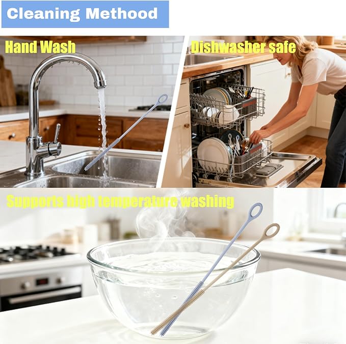 4Pcs Reusable Silicone Straw Cleaner Brush Extra Long, Soft Bendable, Non-Slip - Image 6