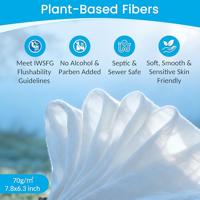WONDERFUL Flushable Wipes, Unscented 100% Plant-Based Wet Butt Wipe - Image 4
