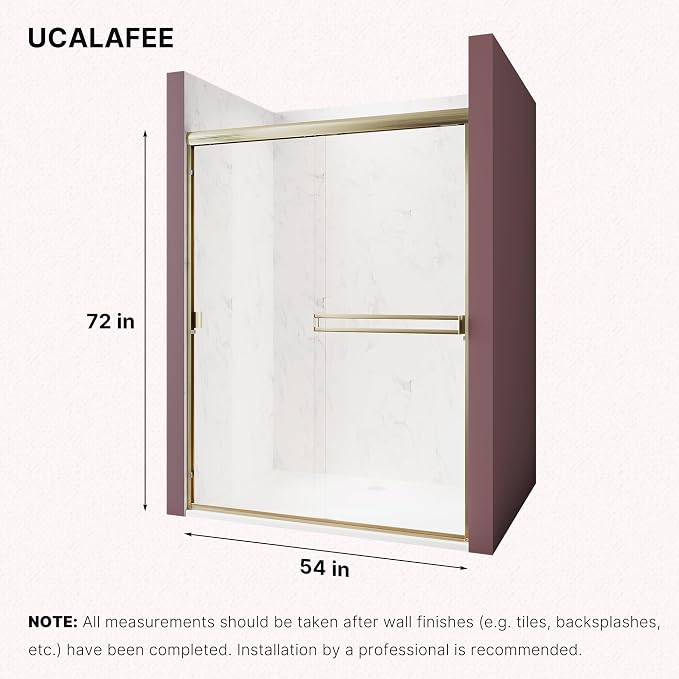 Shower Door 50-54 in. W x 72 in. H, UCALAFEE Semi-Frameless Double Sliding - Image 7