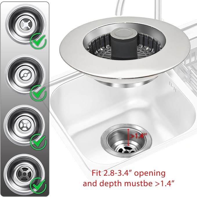 3 in 1 Kitchen Sink Stopper, Pop Up Kitchen Sink Drain Strainer, - Image 5