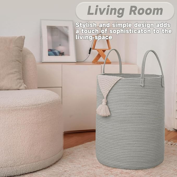 Large Woven Laundry Basket Hamper, 100L Cotton Rope Storage Bin - Image 3