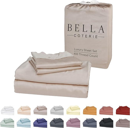 Bella Coterie Luxury Bamboo Viscose Full Size Sheet Set | 100% Organically Grown | Ultra Soft | Cooling for Hot Sleepers | 18" Deep Pocket [Dune]
