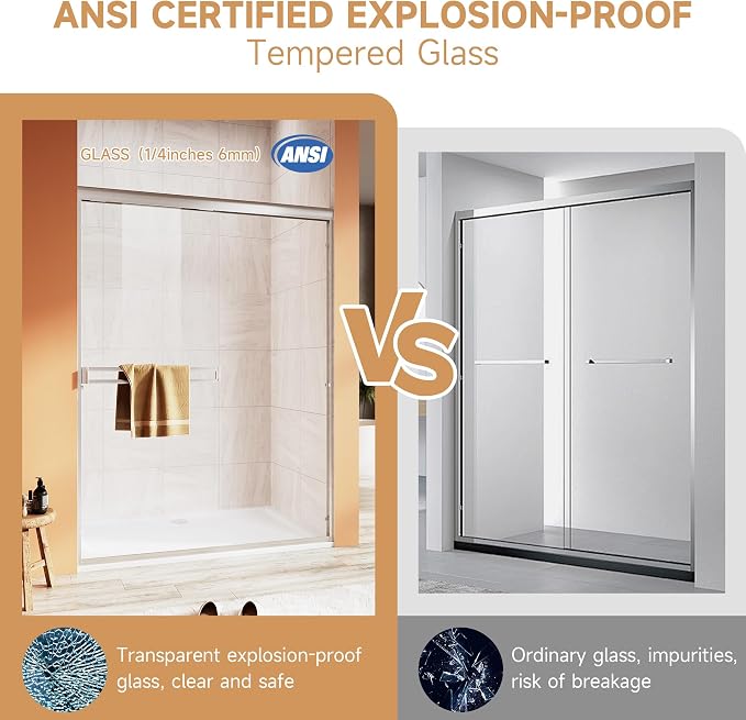 Shower Door 50-54 in. W x 72 in. H, UCALAFEE Semi-Frameless Double Sliding - Image 4