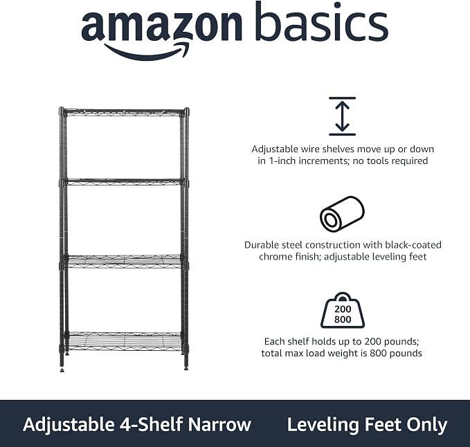Amazon Basics 4-Shelf Steel Wire Storage Rack, Adjustable, Easy Assembly - Image 3