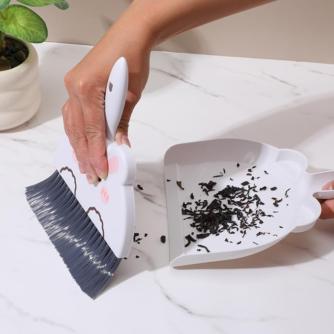 Upgrade Small White Broom and Dustpan Set, Hand Dustpan and Brush Set, Cute - Image 4