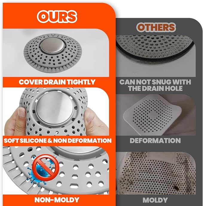 Shower Drain Hair Catcher, Upgraded 2Pack Premium Silicone Drain Protector & - Image 5