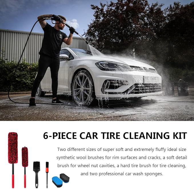 6PCS Car Wheel Cleaning Pro Kit, Soft Wheel Cleaner Tire Brush Detailing Brush - Image 6