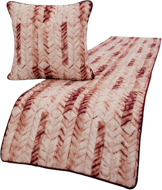 The HomeCentric King/Queen/Twin Maroon & Ivory Decorative Full 68"x18" Bed Runner with Pillow Cover, Tie & Dye, Beaded & Quilted Bed Scarf on Cotton Fabric - Tie Dye Love