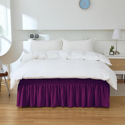 MEILA Wrap Around Bed Skirt Three Fabric Sides Elastic Dust Ruffled 16 Inch Tailored Drop,Easy to Install Fade Resistant-Purple, Twin/Full