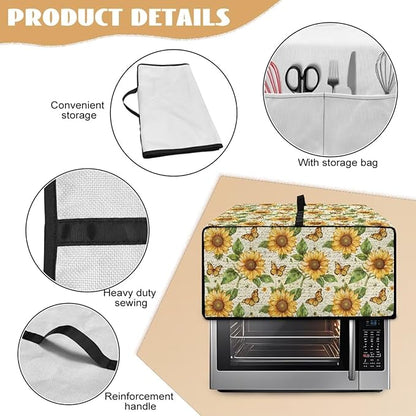 Countertop Convection Oven Cover Dust-Proof Toaster Oven Cover with Accessories Pockets, Countertop Convection Oven Protector, M, Sunflower Butterfly Retro Letter Print