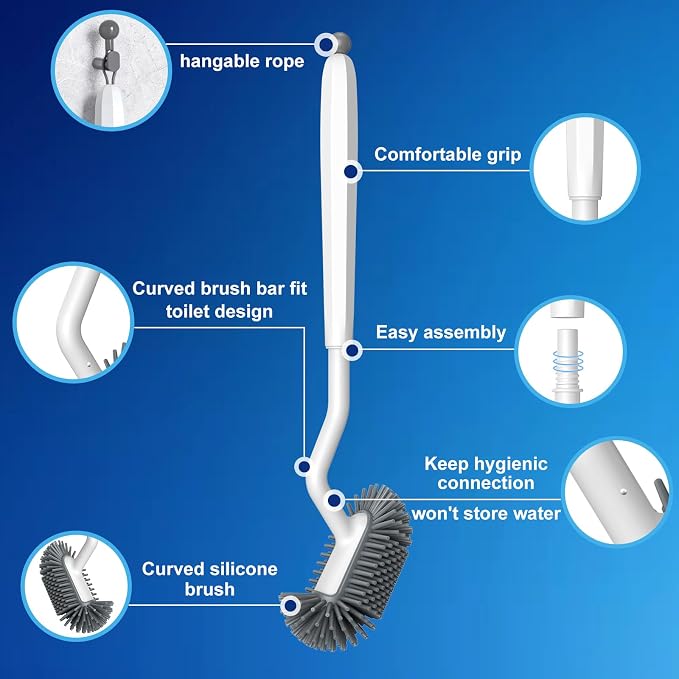 HAMITOR Toilet Bowl Brush Holder Set: 2Pack Deep Cleaning Silicone Toilet - Image 8