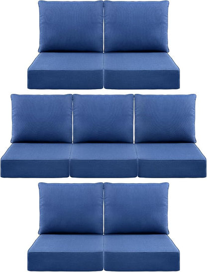 Luxury 6" Outdoor Cushions for Patio Furniture, 24x24x6" Thick Seat Cushion Set of 7, Fade Resistant Couch Chair Replacement Cushions High Density Deep Wicker Chair Cushion w/ Removable Cover, Blue