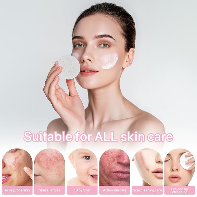 50-Count Compressed Facial Sponges, 100% Natural Cellulose Cosmetic Make Up - Image 6