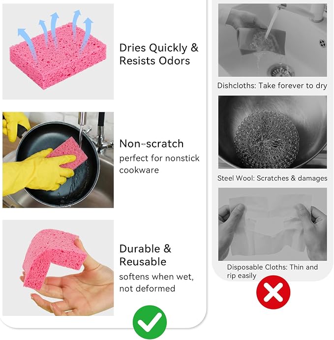6 Pcs Kitchen Sponges for Dishes Cleaning, Non Scratch for Non Stick Cookware - Image 5