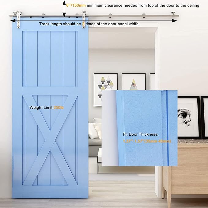 CCJH 5FT Stainless Sliding Barn Door Hardware Kit Heavy Duty - Image 6