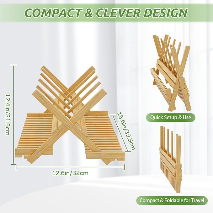DSVENROLY Baby Bottle Drying Rack Foldable Vertical Bamboo Milk Bottle and - Image 2