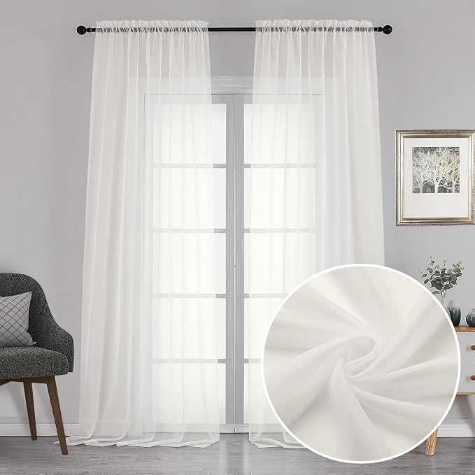Chyhomenyc Sheer Curtains 120 Inch Extra Long, 2 Pieces, Rod Pocket Top Soft by Chyhomenyc