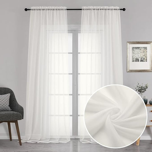 Chyhomenyc Sheer Curtains 120 Inch Extra Long, 2 Pieces, Rod Pocket Top Soft by Chyhomenyc