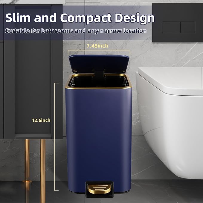 Small Bathroom Trash Can with Lid Soft Close, 1.8 Gallon Stainless Steel - Image 2