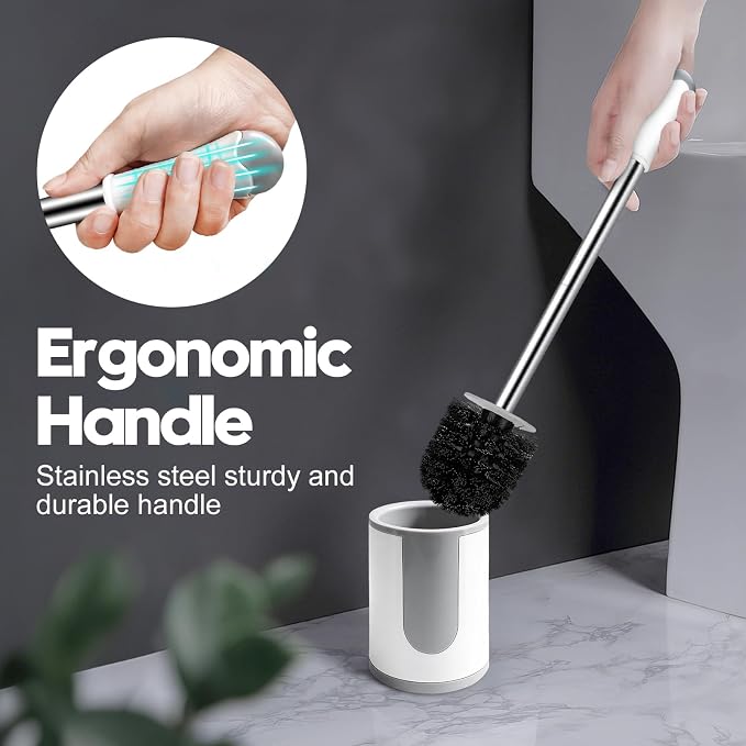 Toilet Brush, Compact Toilet Bowl Brush and Holder, Stainless Steel Handle - Image 3