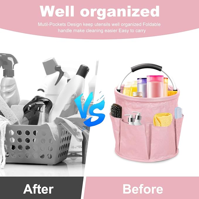17L Cleaning Caddy with Handle, Foldable Cleaning Supply Caddy with 6 Pockets - Image 3
