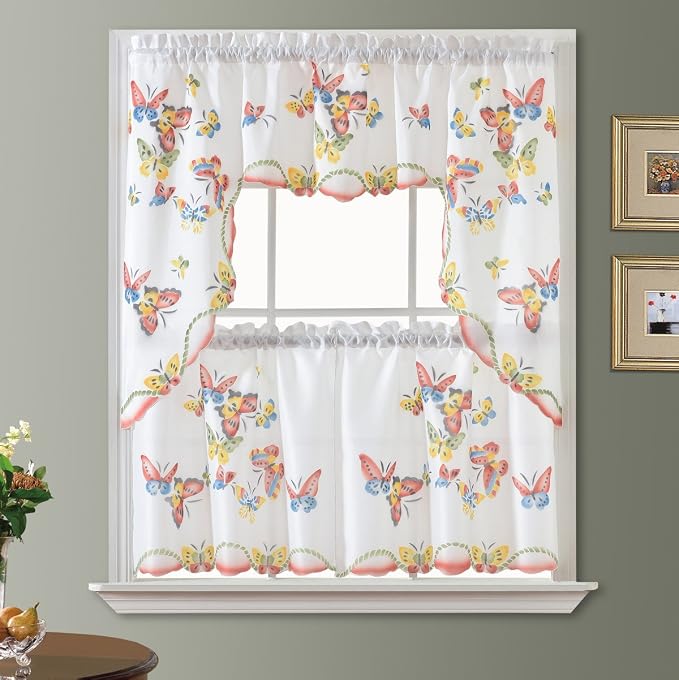 GOHD 3pcs Kitchen Curtain/Cafe Curtain Set, Farmhouse Air-Brushed by Hand of - Image 3