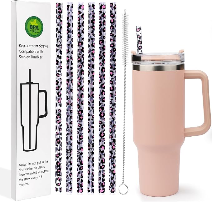 AIERSA 6 Pack Leopard Straw Replacement 40oz by AIERSA