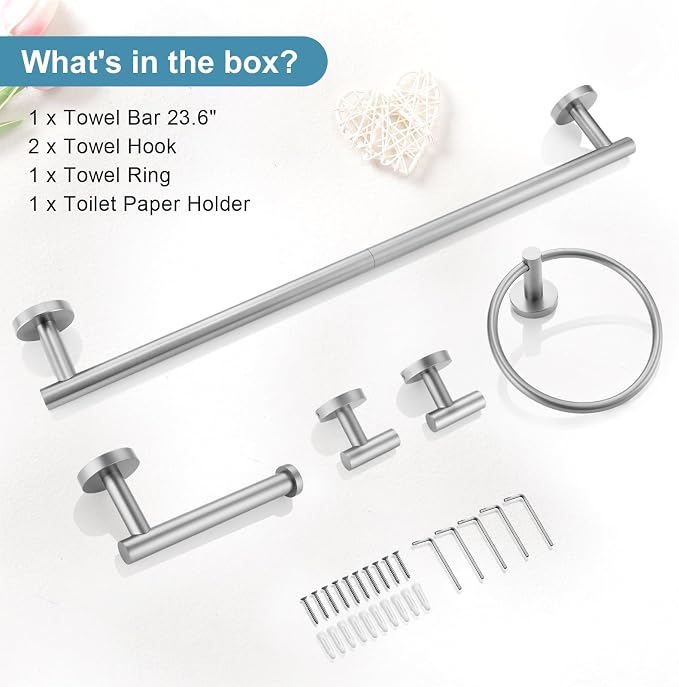 TQKAG Bathroom Towel Bar Holder Sets Brushed Nickel 23.6 Inch Round Stainless - Image 7