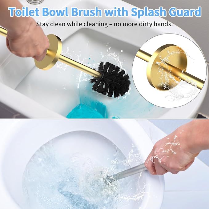 Stainless Steel Toilet Brush and Holder Set Brushed Gold Heavy Duty Toilet Bowl - Image 4