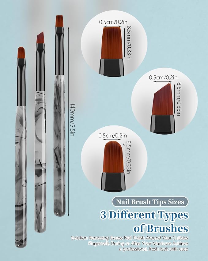 3PCS Nail Polish Clean Up Brush, Round&Falt&Angled Acetone Resistant Nail Brush - Image 6